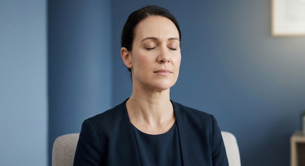 Woman meditating peacefully in an alpha state